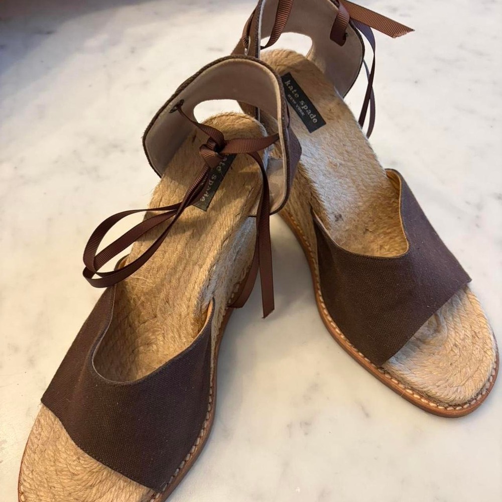 Kate Spade Chocolate Brown Wedge Espadrilles Size 6.5